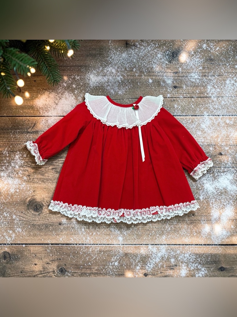 Vintage Red Lace Holiday Dress Baby Girl Size 12 Months Little Gems 90s